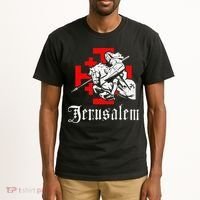 Medieval Templar Knight On War Horse Jerusalem Cross Tall T-Shirt thumb 2