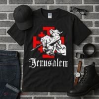 Medieval Templar Knight On War Horse Jerusalem Cross Tall T-Shirt thumb 3