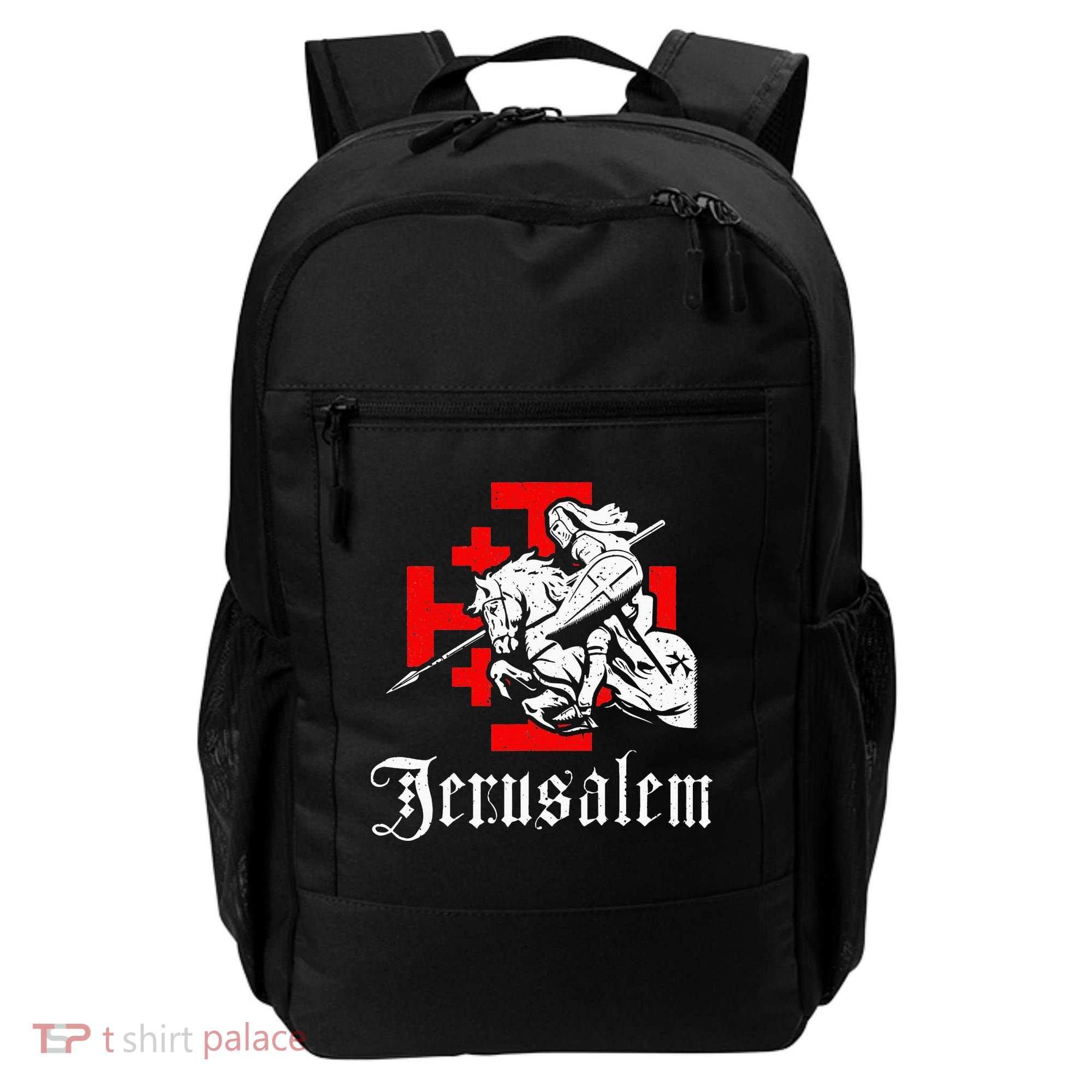 Medieval Templar Knight On War Horse Jerusalem Cross Backpack