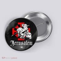 Medieval Templar Knight On War Horse Jerusalem Cross Button thumb 0