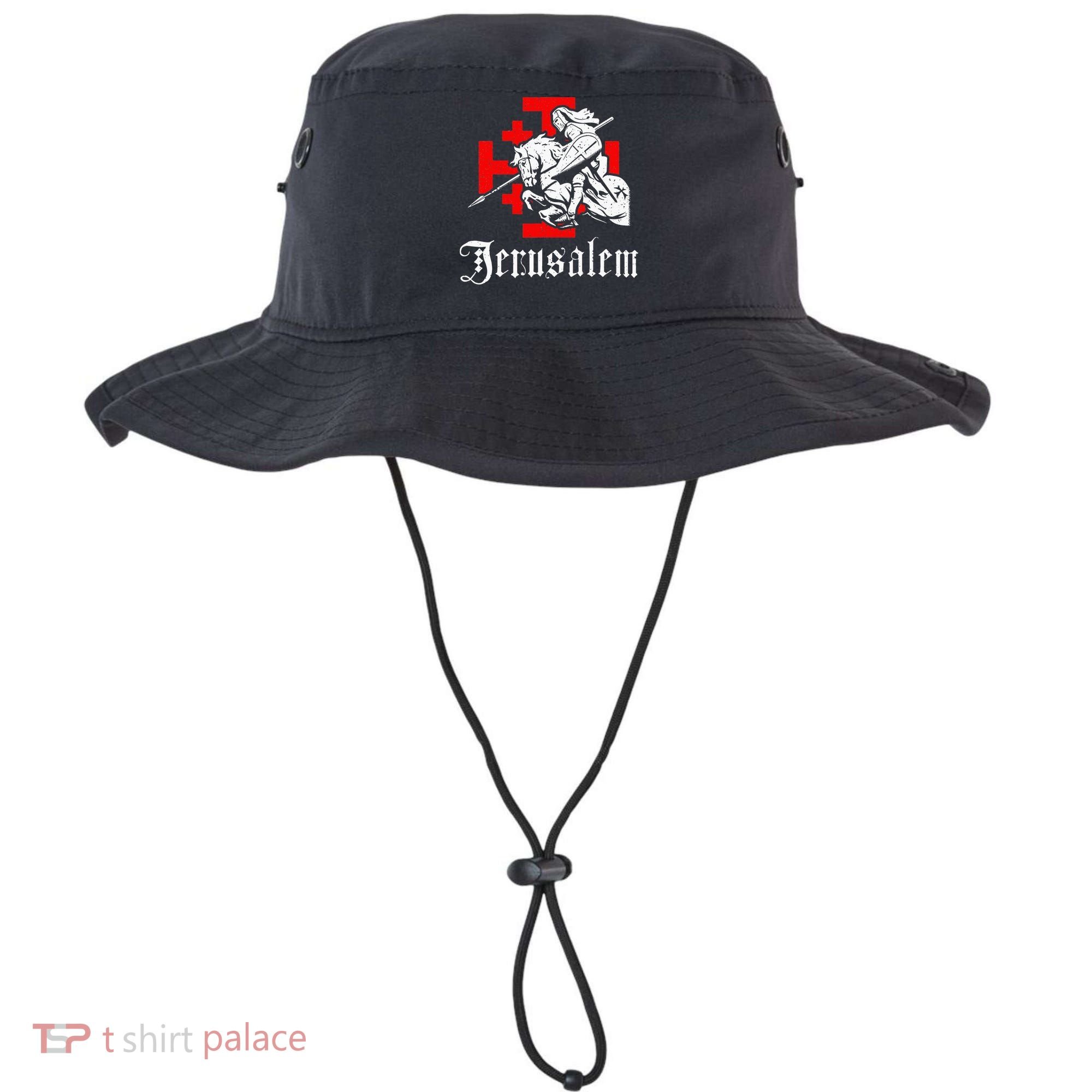 Medieval Templar Knight On War Horse Jerusalem Cross Bucket Hat