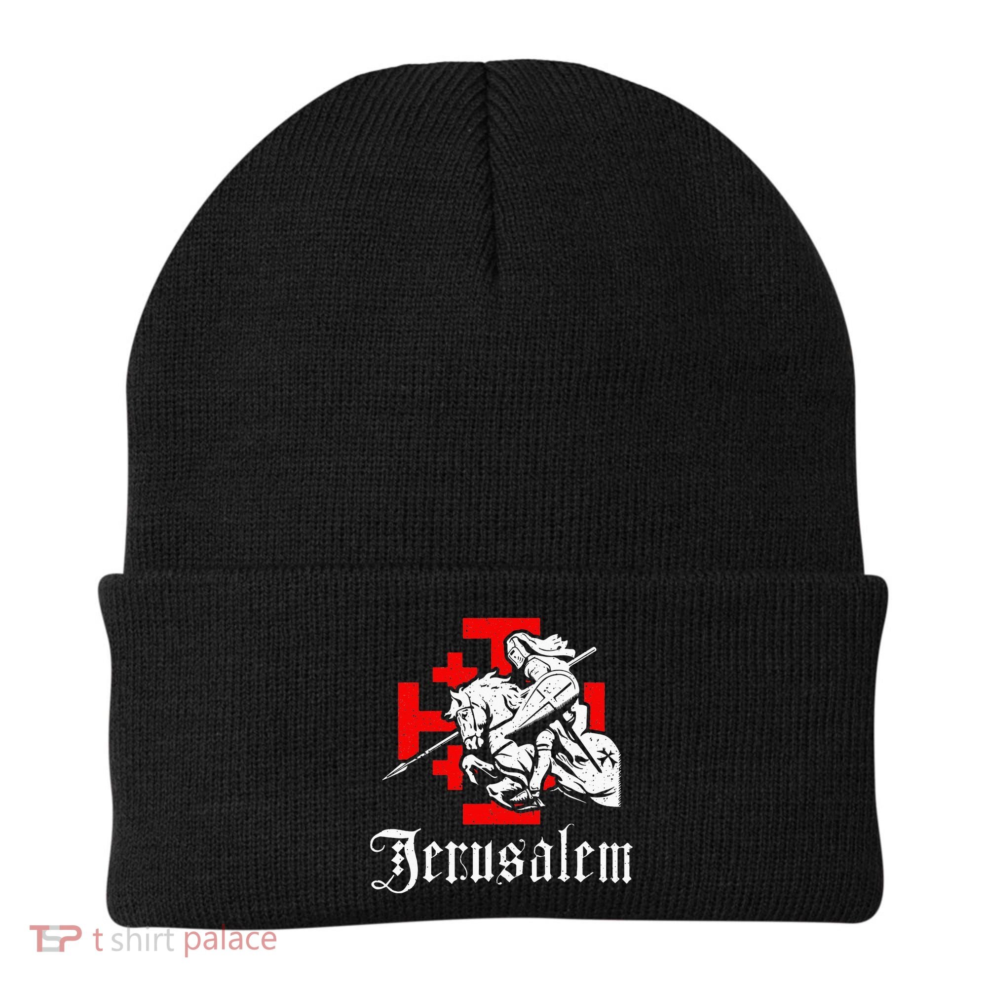 Medieval Templar Knight On War Horse Jerusalem Cross Beanie