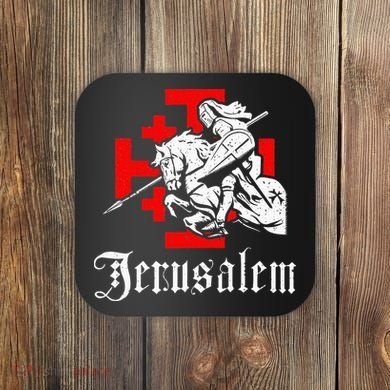 Medieval Templar Knight On War Horse Jerusalem Cross Coaster
