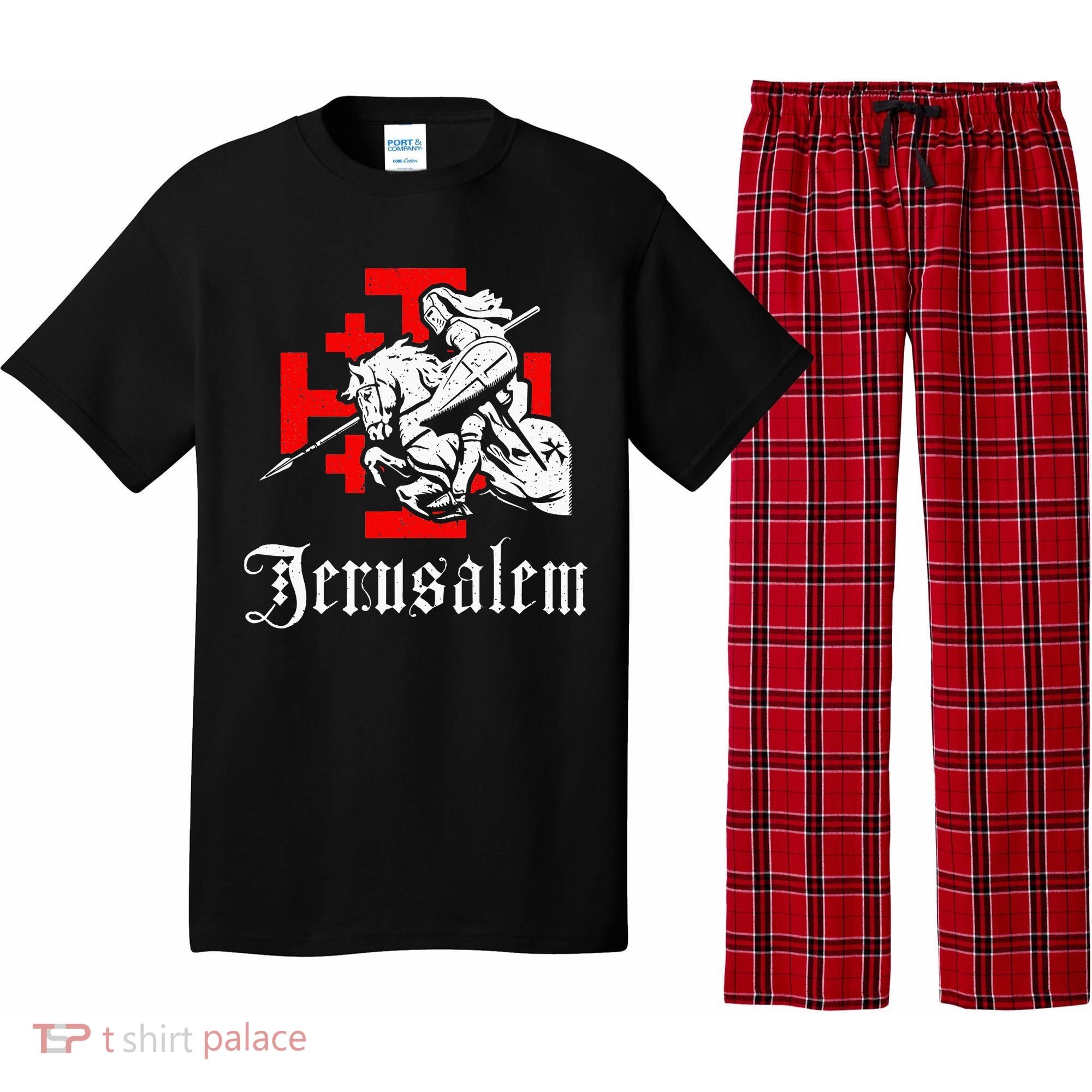 Medieval Templar Knight On War Horse Jerusalem Cross Pajama Set