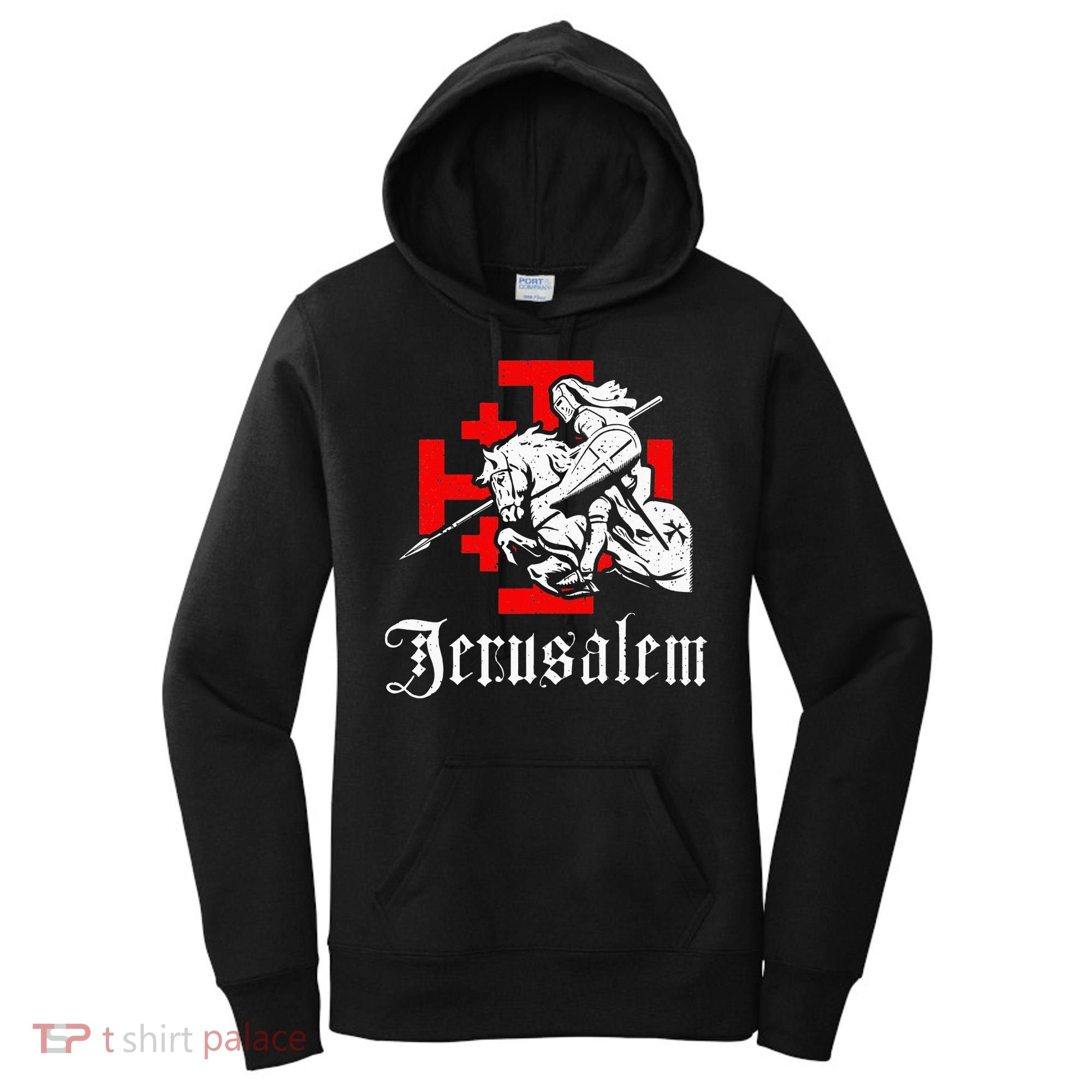 Medieval Templar Knight On War Horse Jerusalem Cross Women's Hoodie