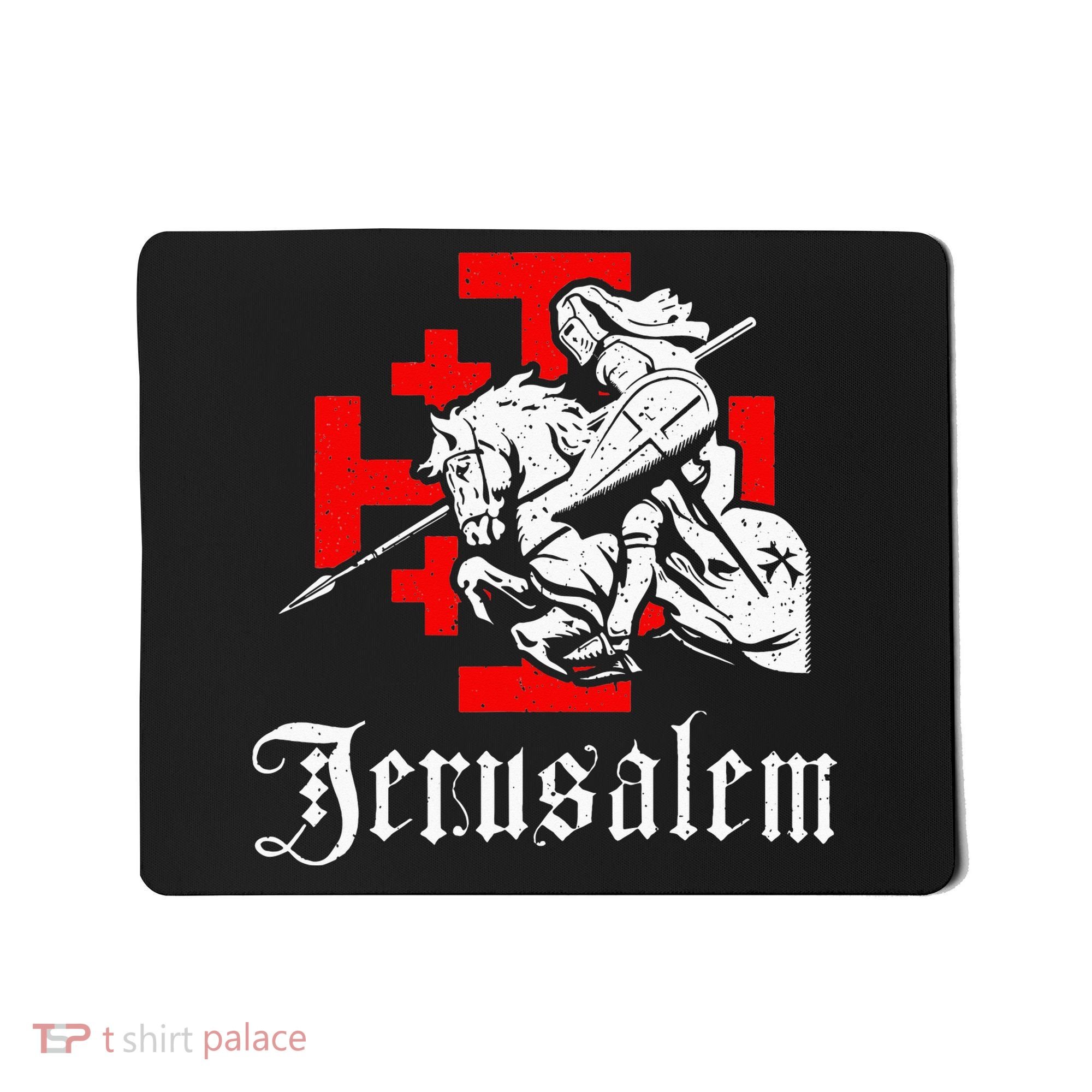 Medieval Templar Knight On War Horse Jerusalem Cross Mousepad