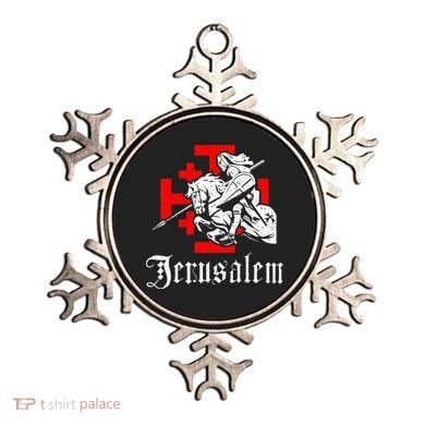 Medieval Templar Knight On War Horse Jerusalem Cross Ornament