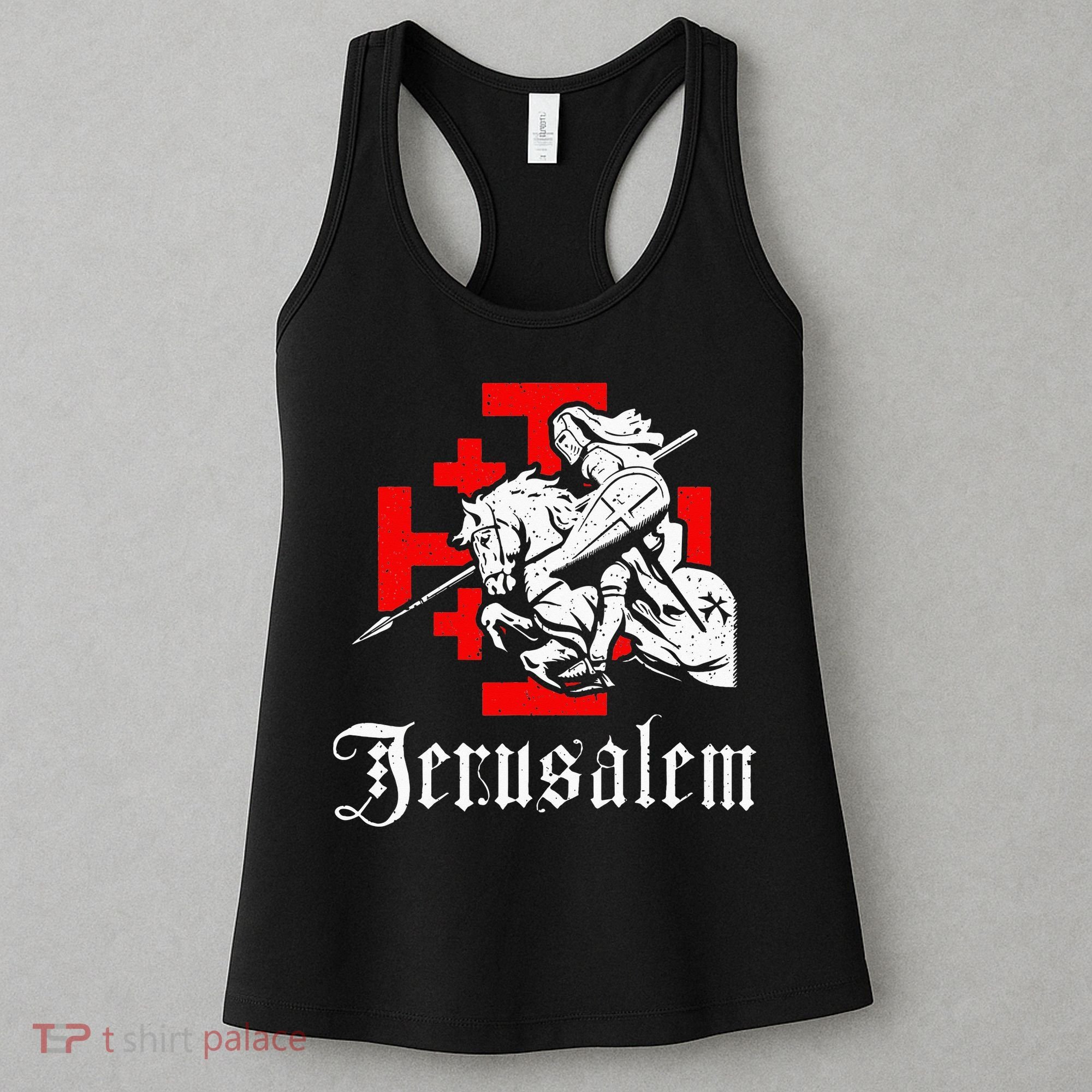 Medieval Templar Knight On War Horse Jerusalem Cross Women's Tank Top