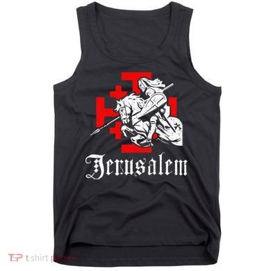 Medieval Templar Knight On War Horse Jerusalem Cross Tank Top