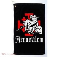 Medieval Templar Knight On War Horse Jerusalem Cross Golf Towel thumb 0