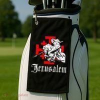 Medieval Templar Knight On War Horse Jerusalem Cross Golf Towel thumb 2