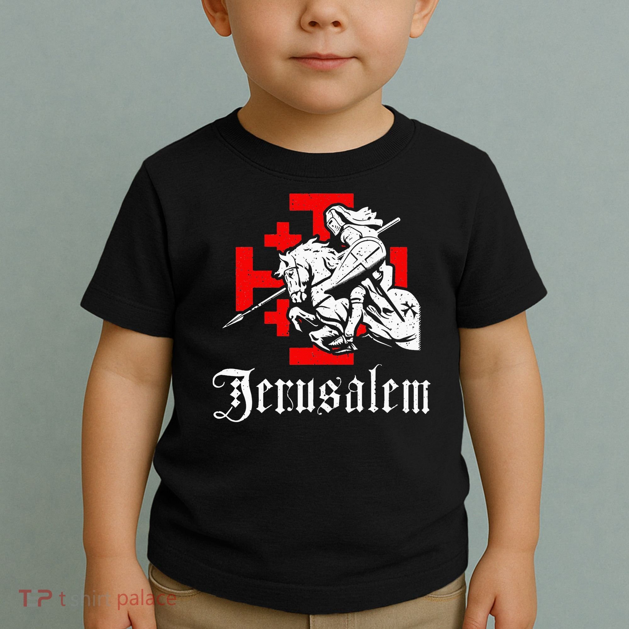 Medieval Templar Knight On War Horse Jerusalem Cross Toddler T-Shirt