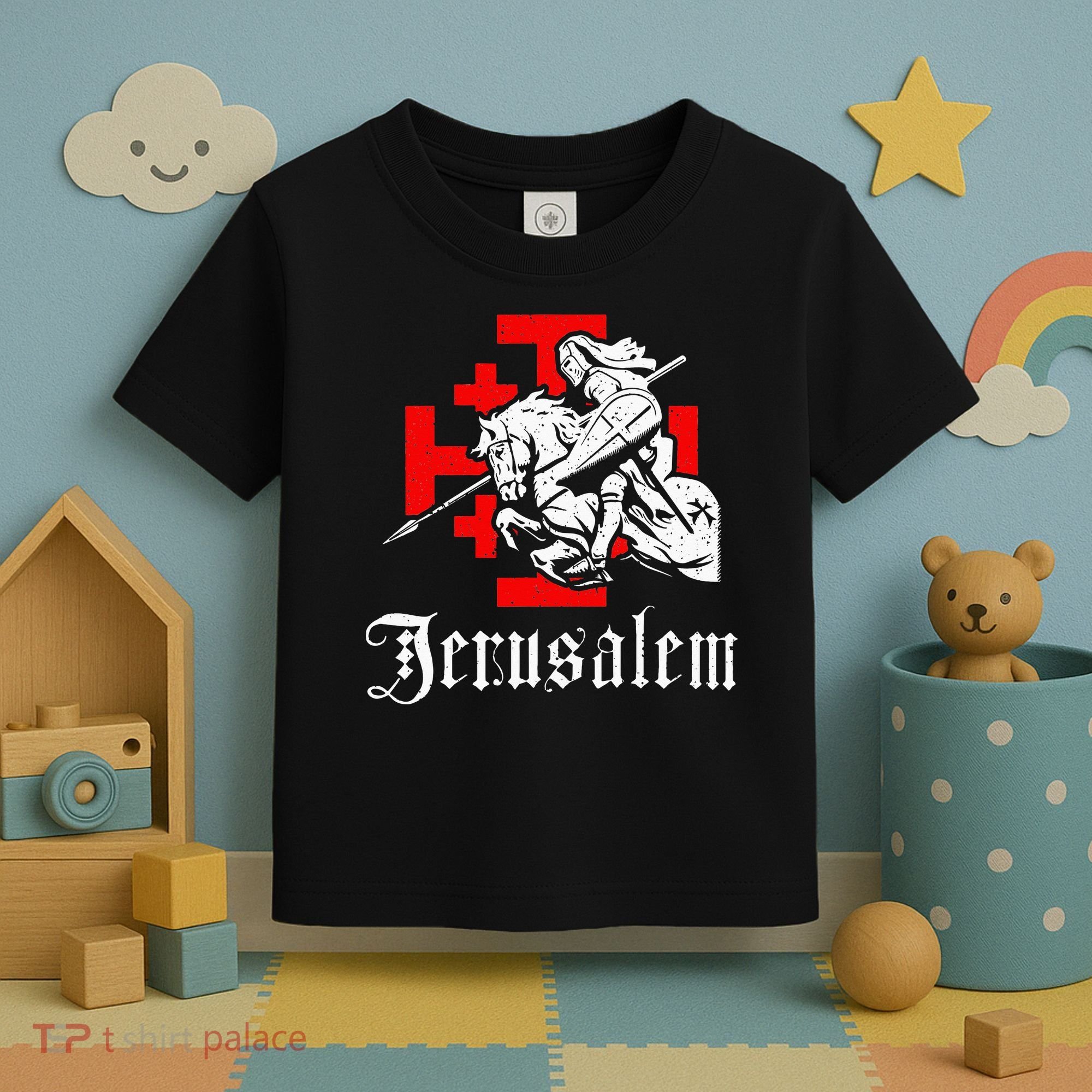 Medieval Templar Knight On War Horse Jerusalem Cross Toddler T-Shirt