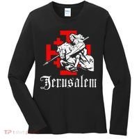 Medieval Templar Knight On War Horse Jerusalem Cross Women's Long Sleeve Shirt thumb 0
