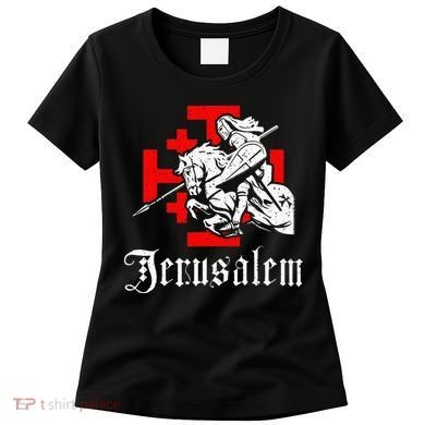 Medieval Templar Knight On War Horse Jerusalem Cross Women's T-Shirt