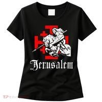 Medieval Templar Knight On War Horse Jerusalem Cross Women's T-Shirt thumb 0