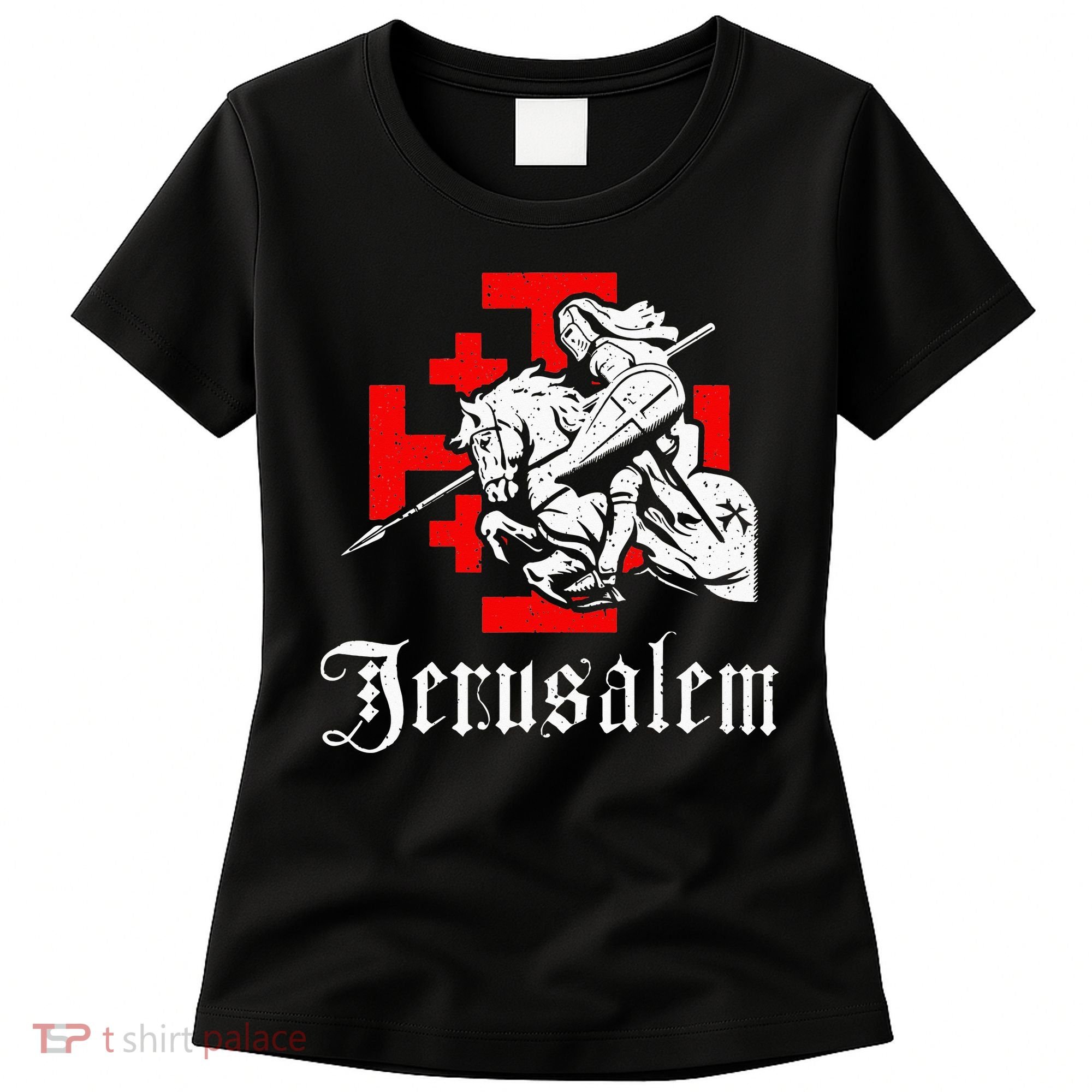 Medieval Templar Knight On War Horse Jerusalem Cross Women's T-Shirt