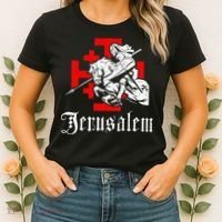 Medieval Templar Knight On War Horse Jerusalem Cross Women's T-Shirt thumb 2