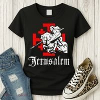 Medieval Templar Knight On War Horse Jerusalem Cross Women's T-Shirt thumb 3