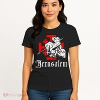 Medieval Templar Knight On War Horse Jerusalem Cross Women's T-Shirt thumb 4