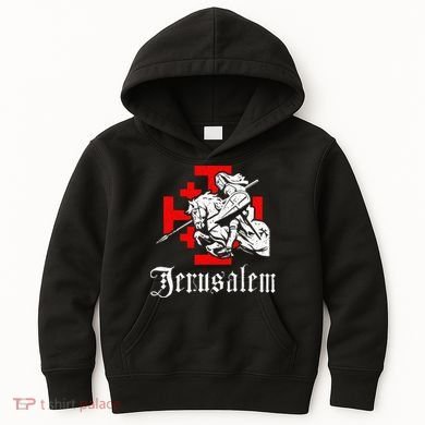 Medieval Templar Knight On War Horse Jerusalem Cross Kids Hoodie