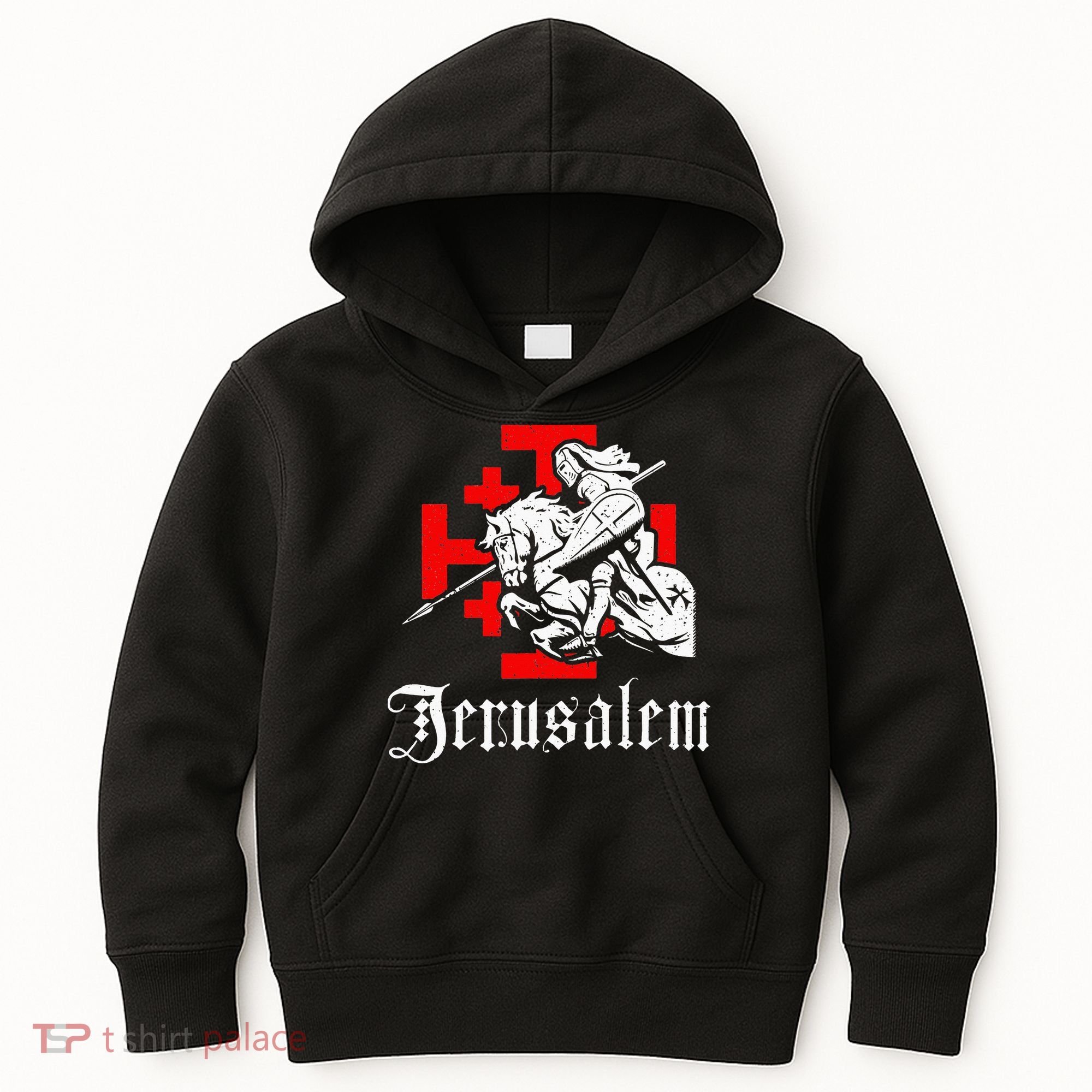 Medieval Templar Knight On War Horse Jerusalem Cross Kids Hoodie