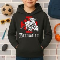 Medieval Templar Knight On War Horse Jerusalem Cross Kids Hoodie thumb 2