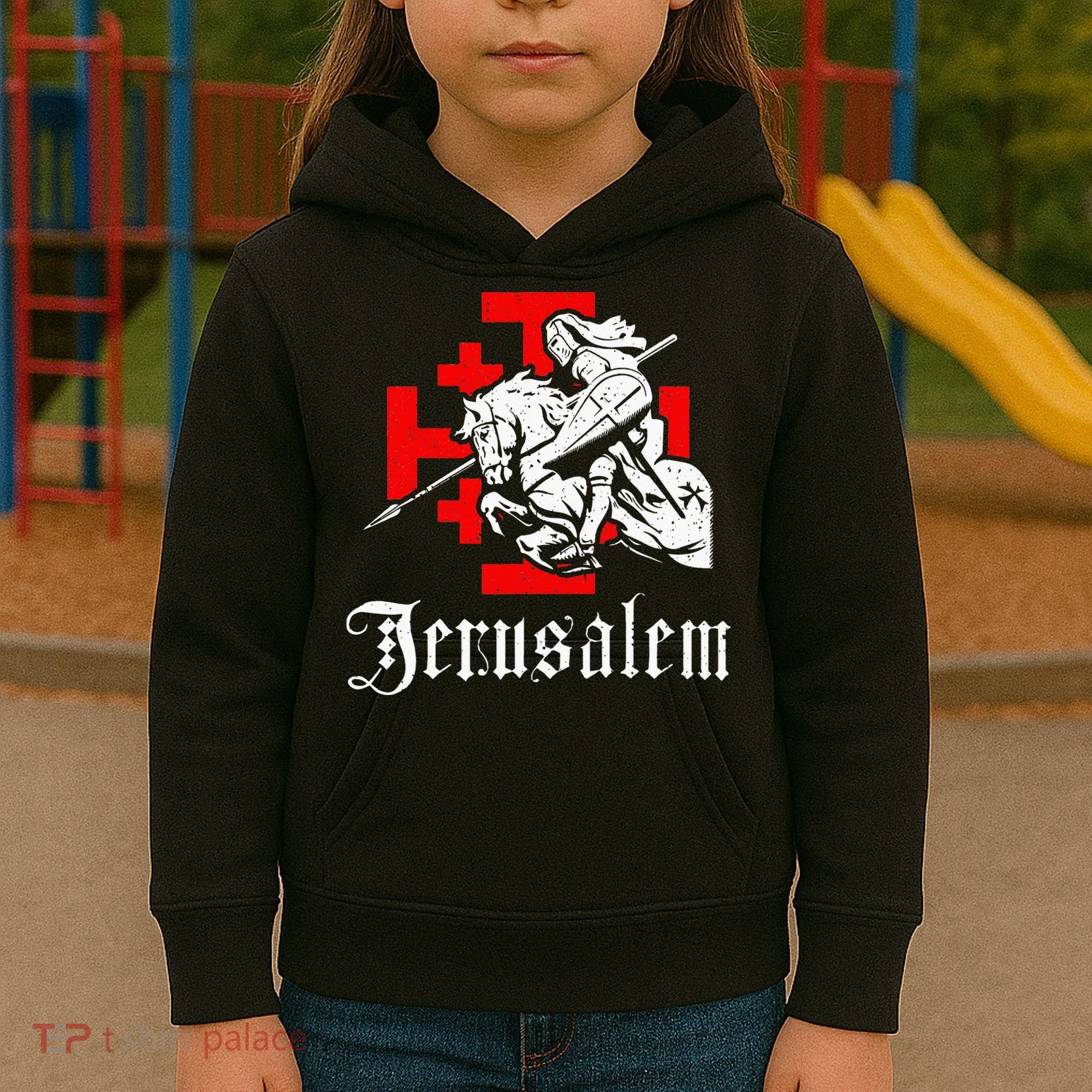 Medieval Templar Knight On War Horse Jerusalem Cross Kids Hoodie