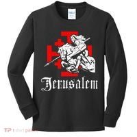 Medieval Templar Knight On War Horse Jerusalem Cross Kids Long Sleeve Shirt thumb 0