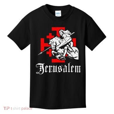 Medieval Templar Knight On War Horse Jerusalem Cross Kids T-Shirt