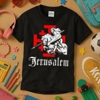 Medieval Templar Knight On War Horse Jerusalem Cross Kids T-Shirt thumb 3