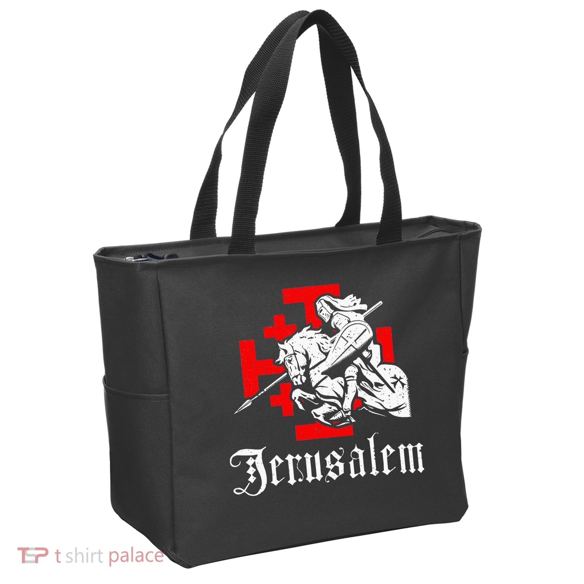 Medieval Templar Knight On War Horse Jerusalem Cross Tote Bag