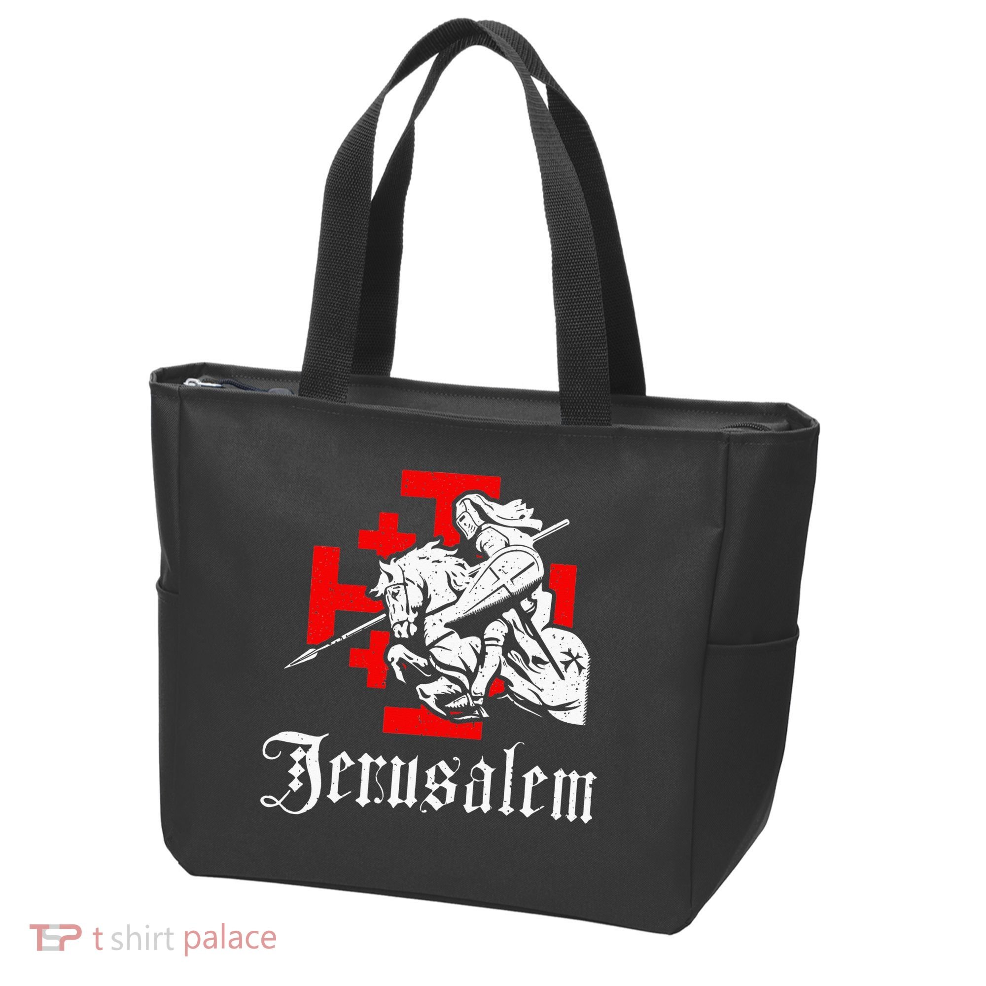 Medieval Templar Knight On War Horse Jerusalem Cross Tote Bag