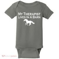 My Therapist Lives In A Barn Horse Lover Baby Bodysuit thumb 0