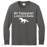 My Therapist Lives In A Barn Horse Lover Kids Long Sleeve Shirt thumb 0