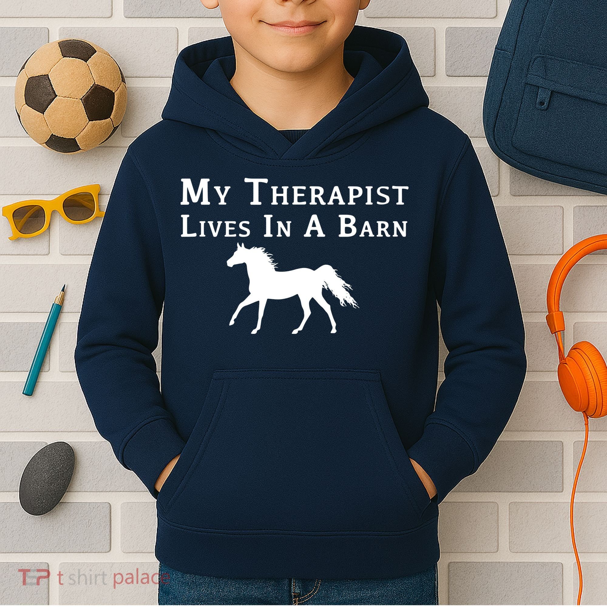 My Therapist Live In A Barn Funny Horse Kids Hoodie