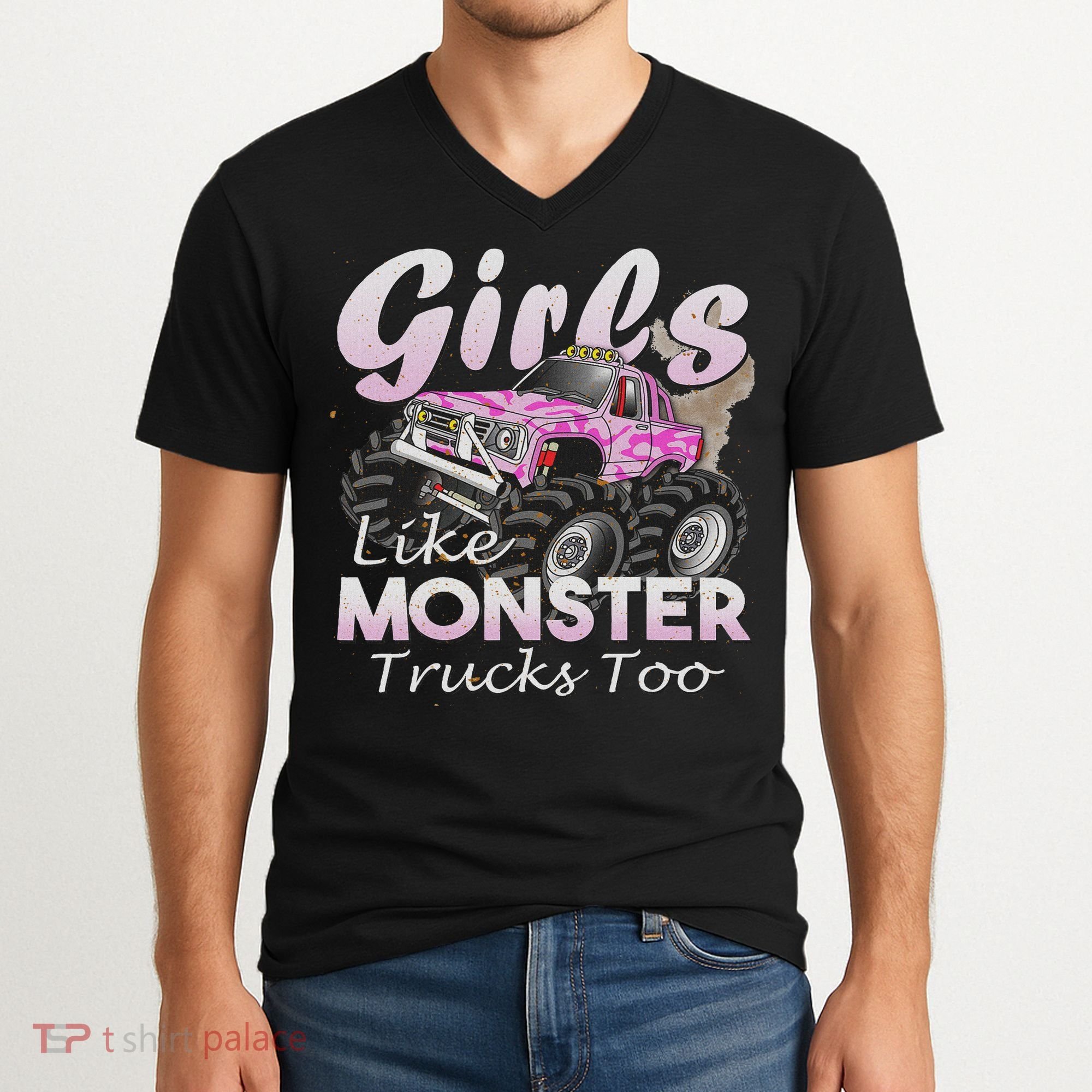 Monster Truck Like Monsters Too Birthday Gift V-Neck T-Shirt