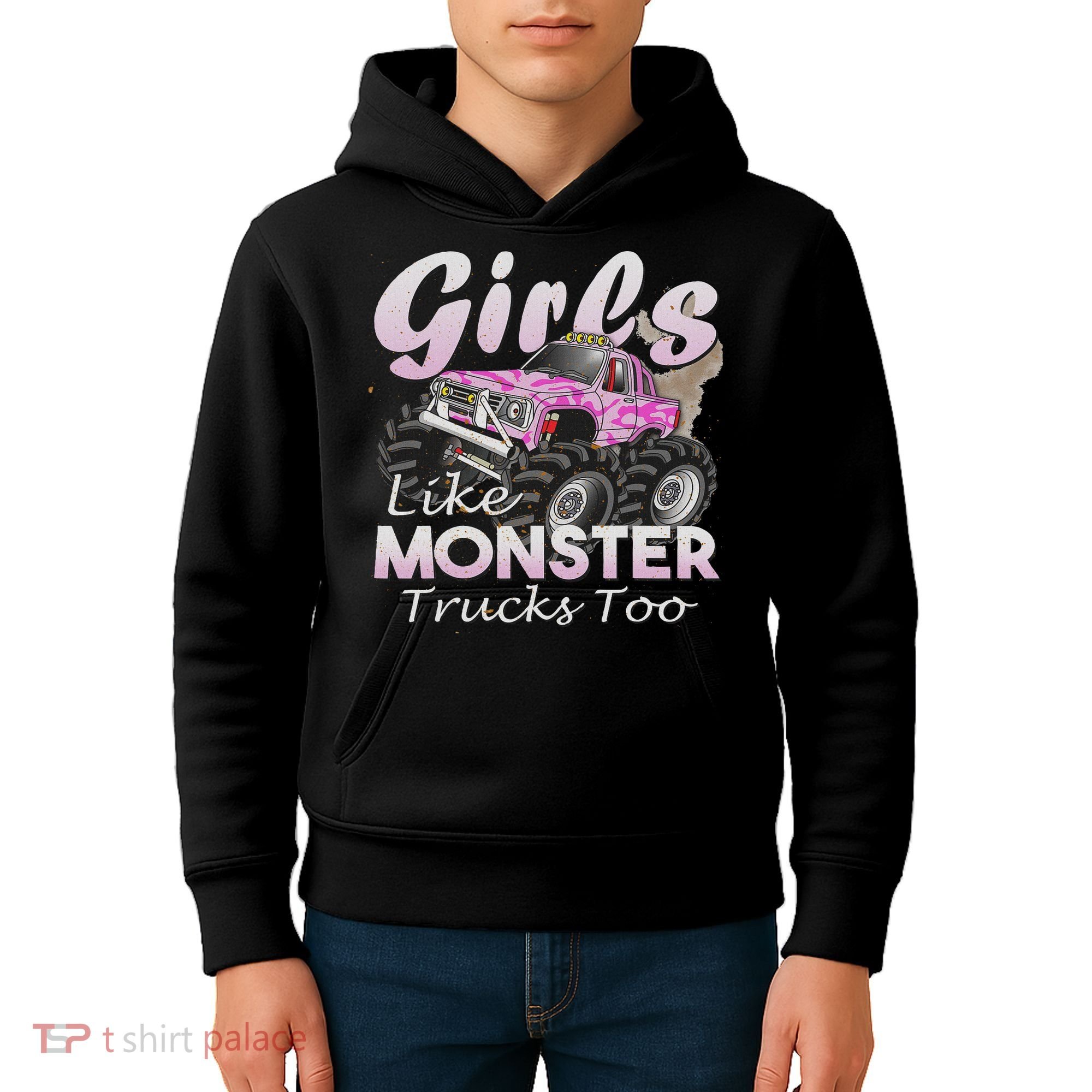 Monster Truck Like Monsters Too Birthday Gift Kids Hoodie