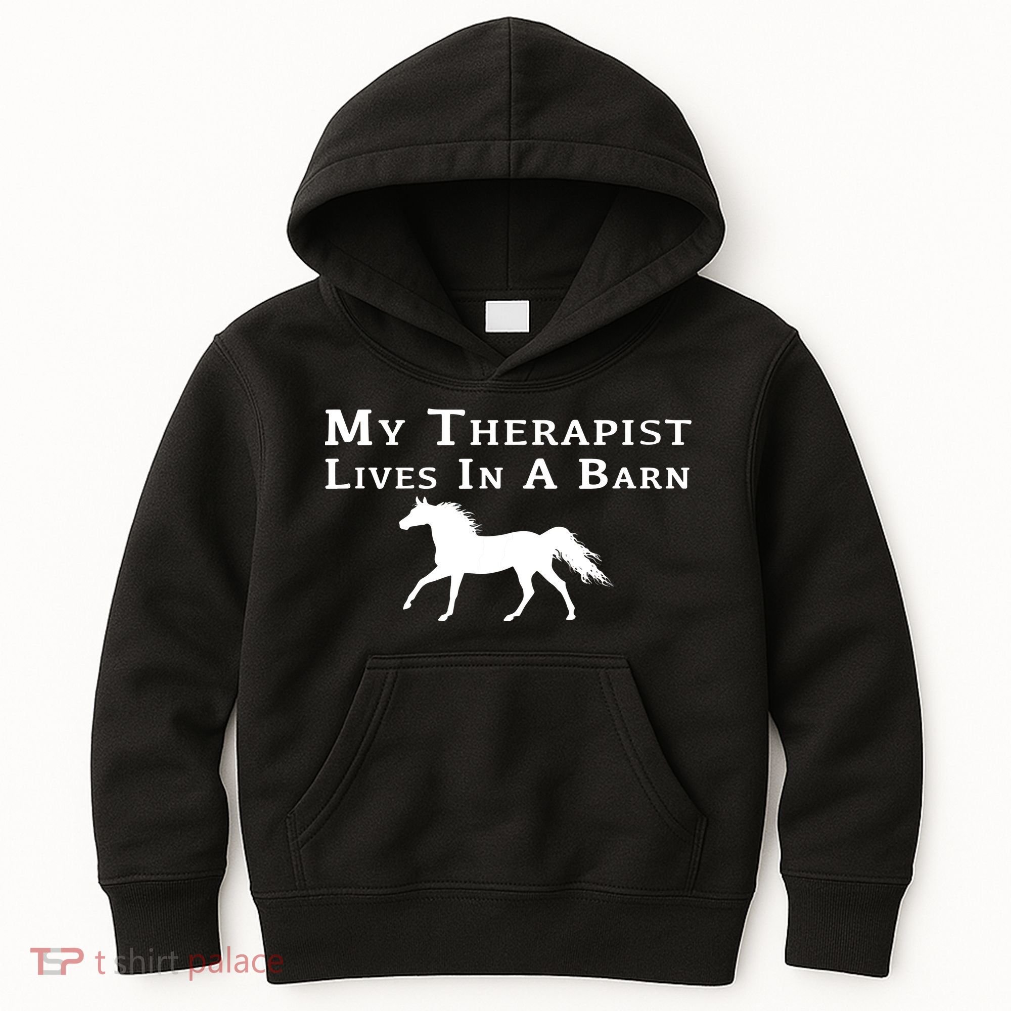 My Therapist Lives In A Barn Horse Equestrian Kids Hoodie