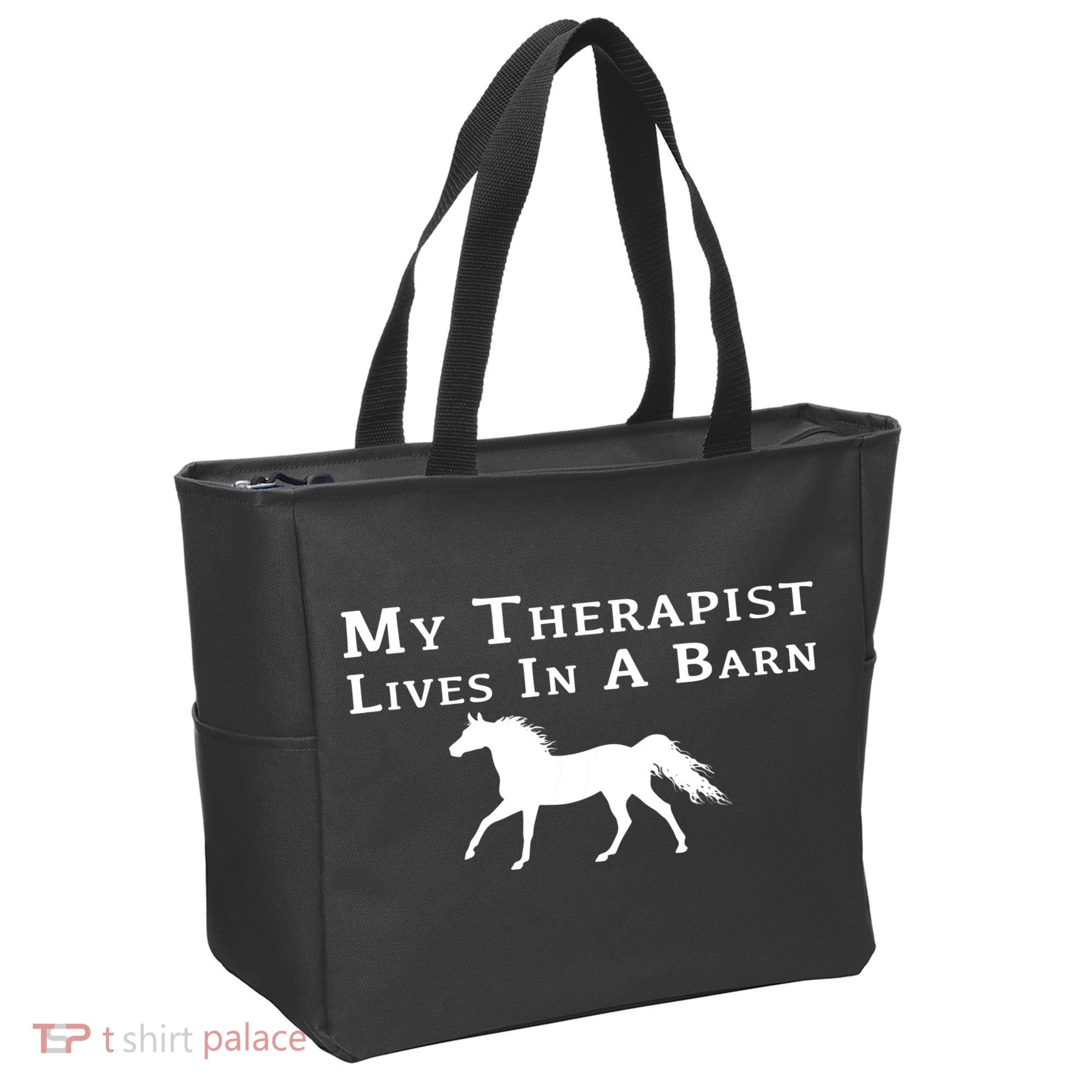 My Therapist Lives In A Barn Horse Equestrian Tote Bag