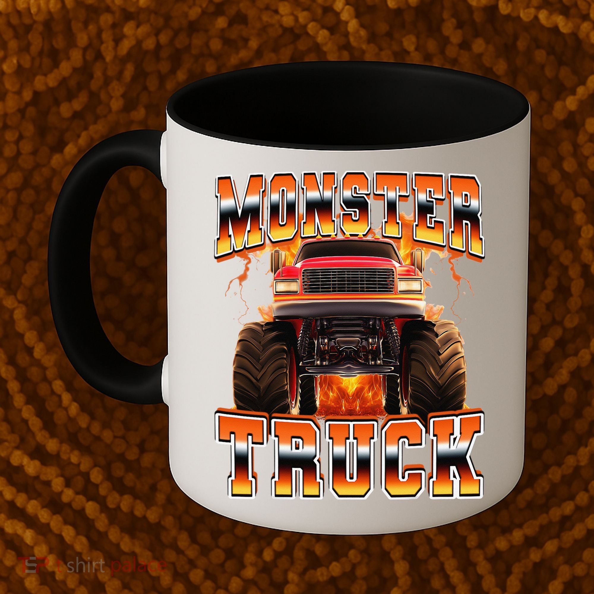 Monster Truck Offroad Flames 90s Bootleg Style Coffee Mug