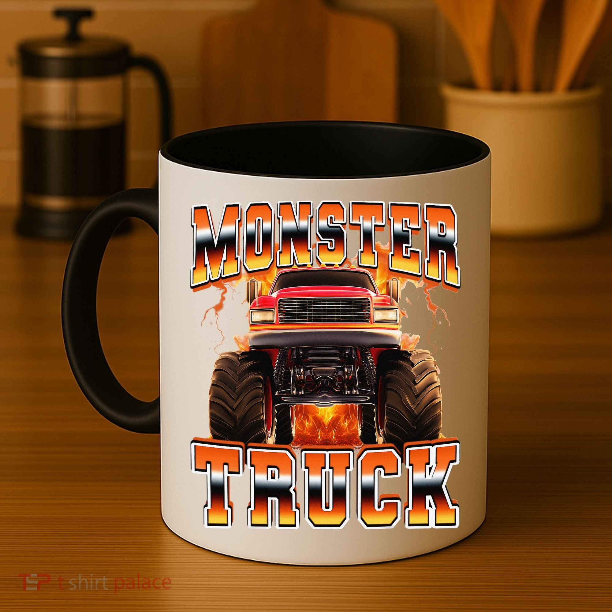 Monster Truck Offroad Flames 90s Bootleg Style Coffee Mug
