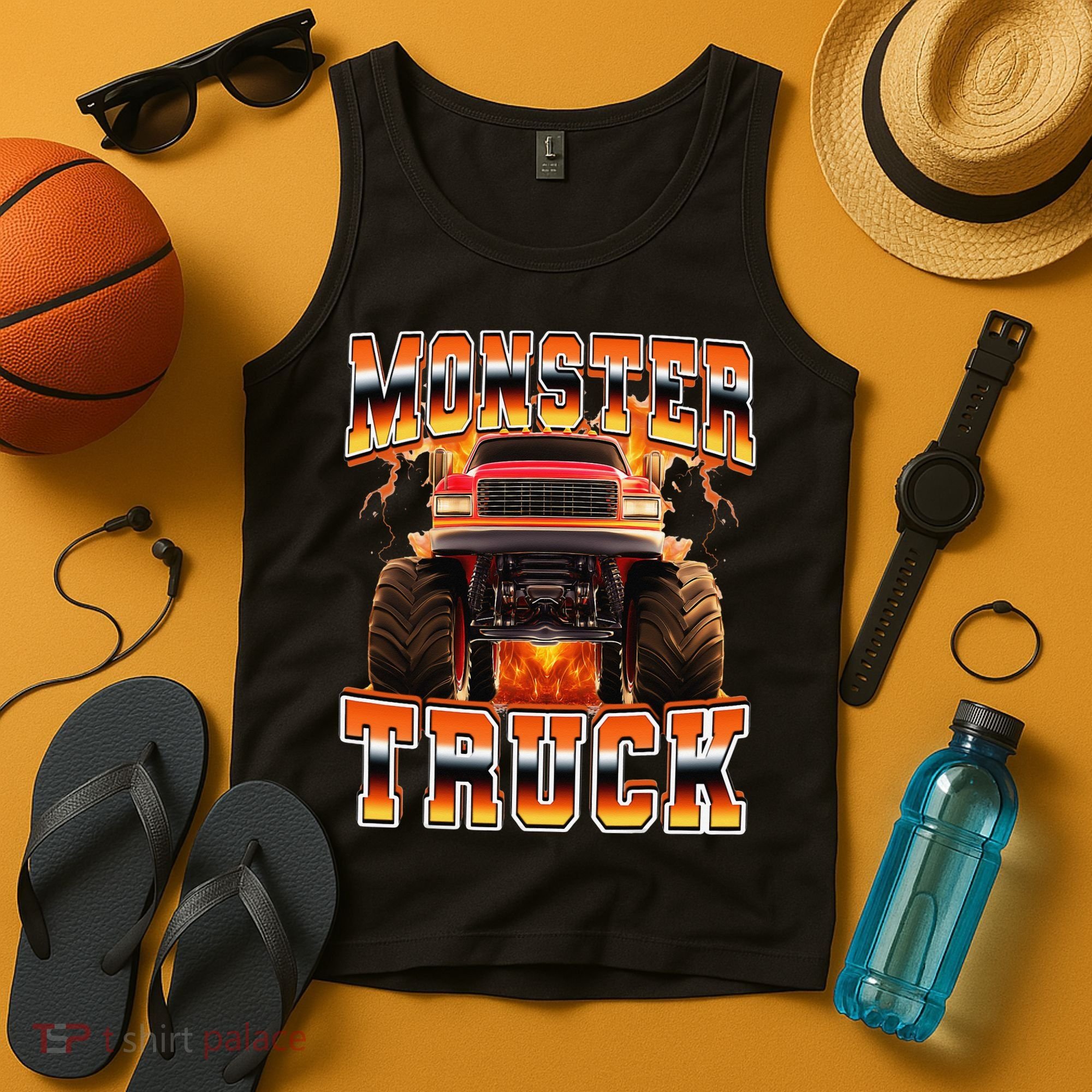 Monster Truck Offroad Flames 90s Bootleg Style Tank Top