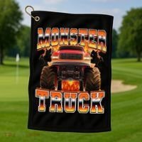 Monster Truck Offroad Flames 90s Bootleg Style Golf Towel thumb 1