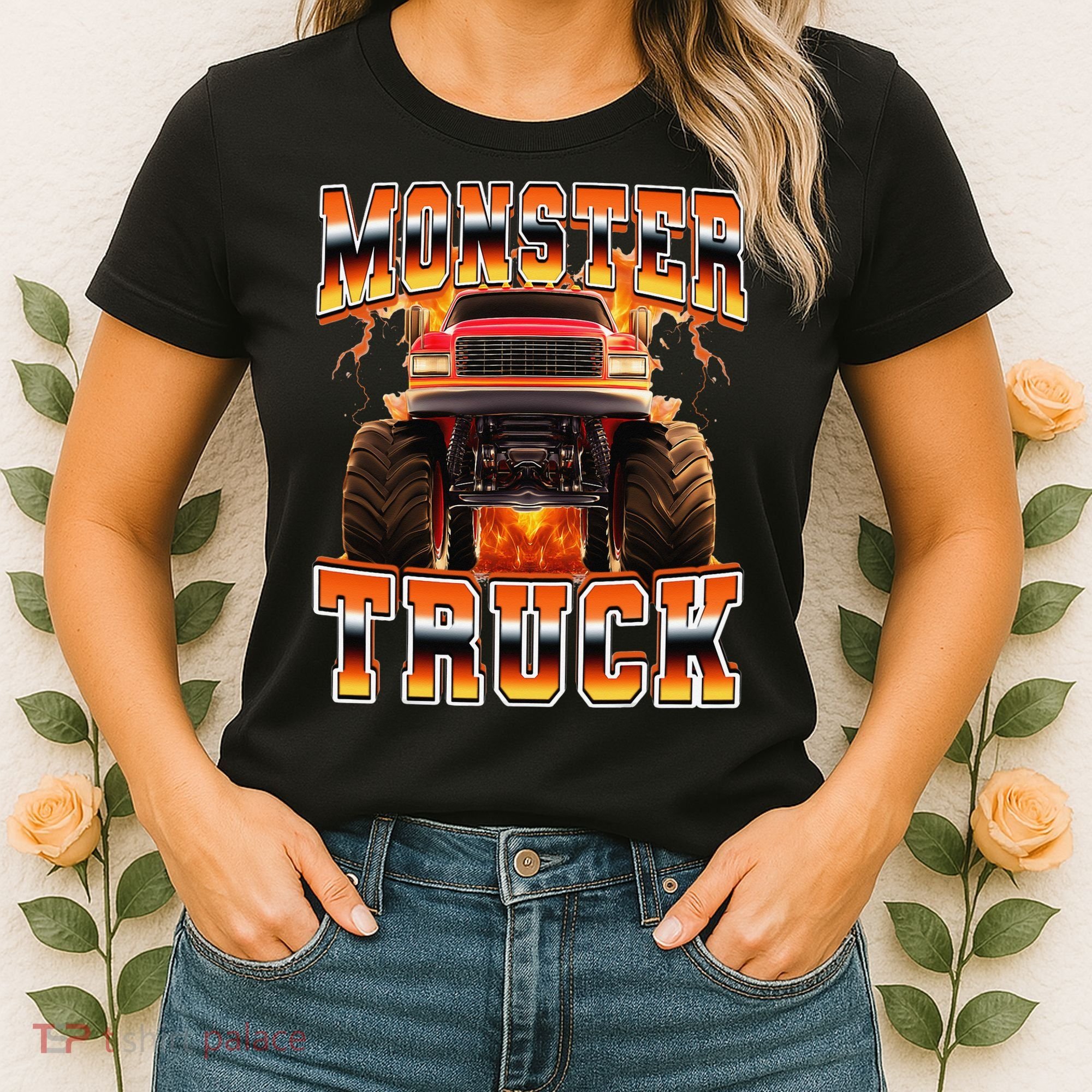 Monster Truck Offroad Flames 90s Bootleg Style Women's T-Shirt