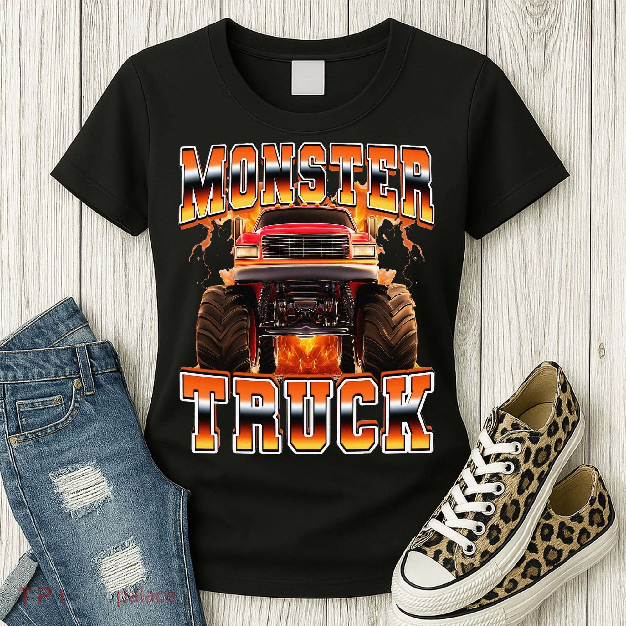 Monster Truck Offroad Flames 90s Bootleg Style Women's T-Shirt