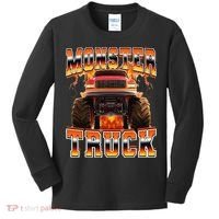 Monster Truck Offroad Flames 90s Bootleg Style Kids Long Sleeve Shirt thumb 0