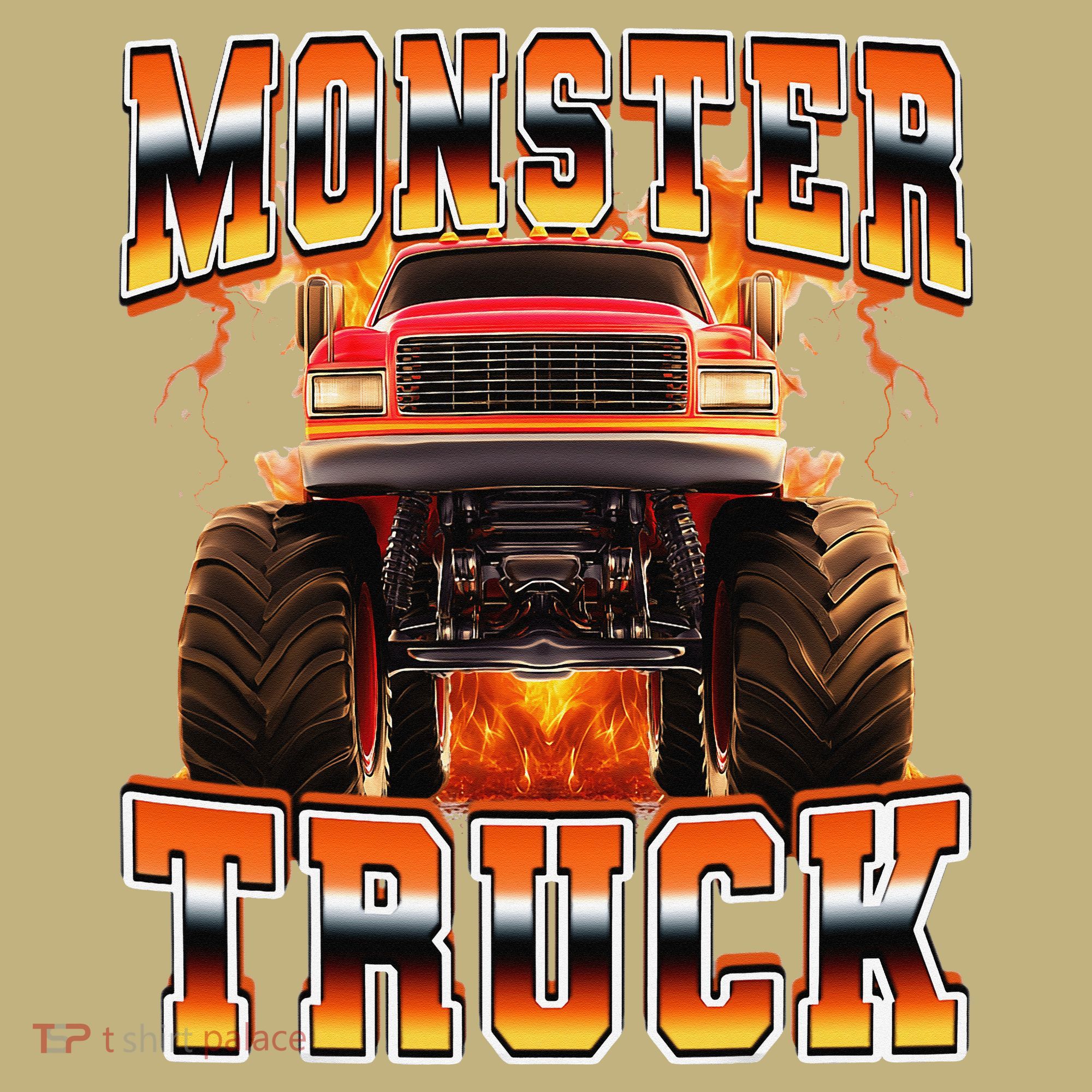 Monster Truck Offroad Flames 90s Bootleg Style Long Sleeve Shirt