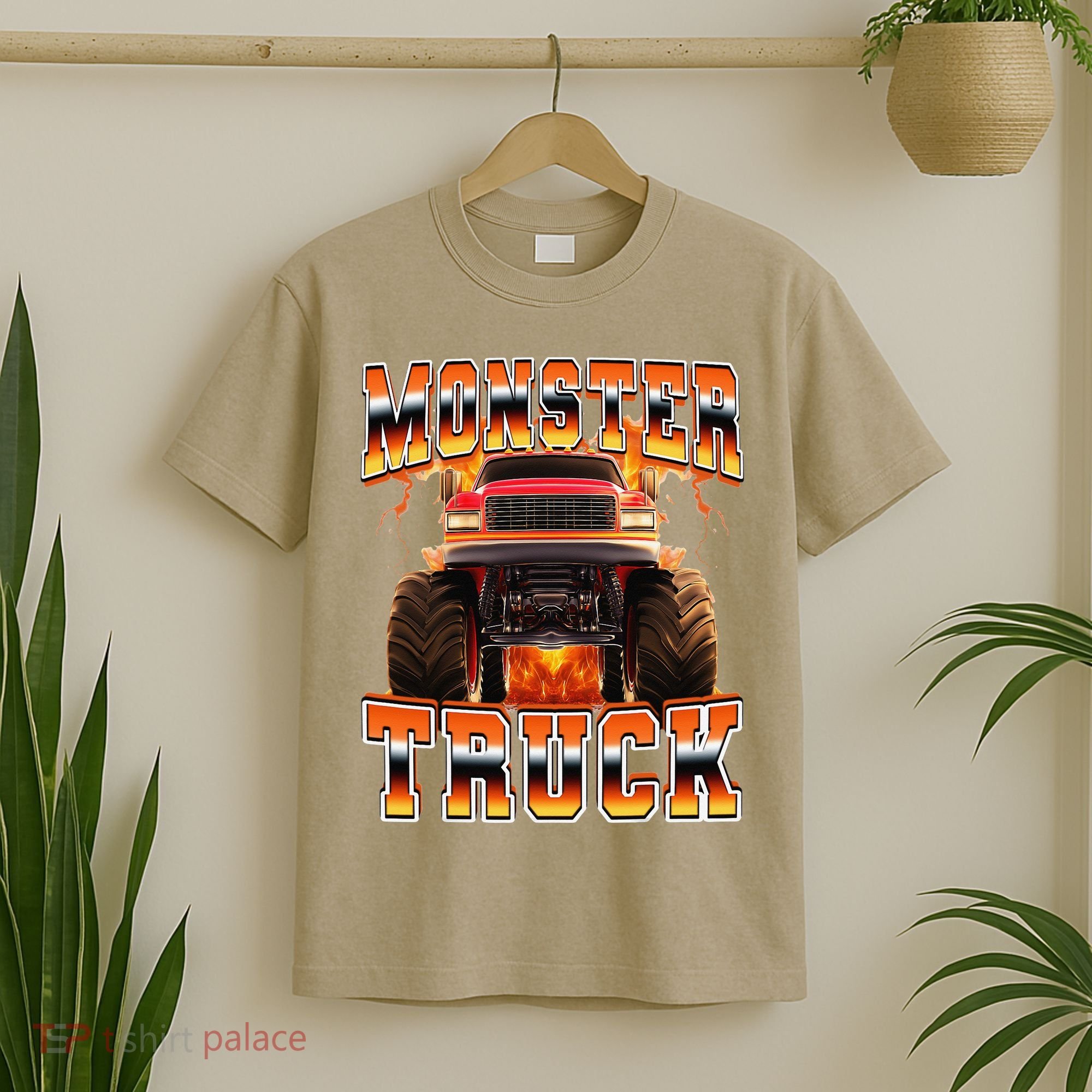 Monster Truck Offroad Flames 90s Bootleg Style T-Shirt
