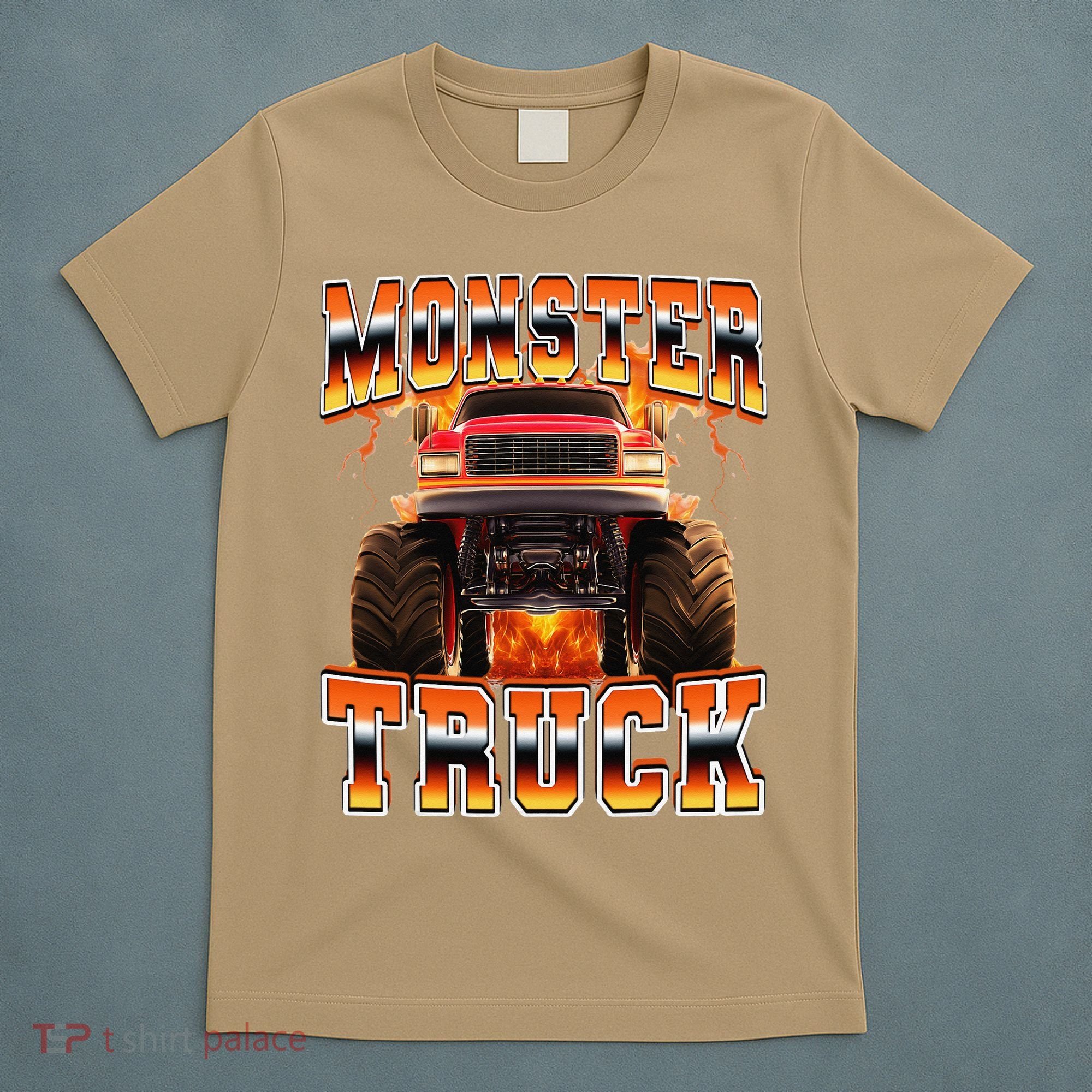 Monster Truck Offroad Flames 90s Bootleg Style T-Shirt